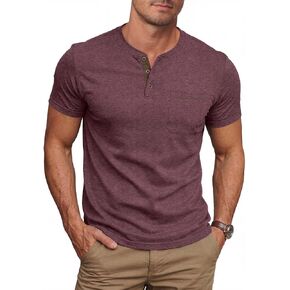 تي شيرت رجالي من NITAGUT Henley بأكمام قصيرة من القطن كاجوال للرجال بأزرار مريحة للصيف مع جيب in Kuwait