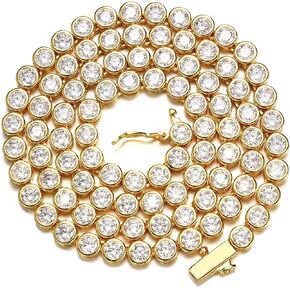 BREN 4mm Bezel Tennis Necklaces for Women Men, 18K White/Yellow Gold Plated 16/18/20 inch Cubic Zirconia Chain Dainty Wedding Jewelry Gift in Saudi Arabia