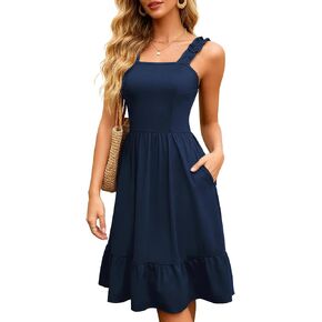 Berydress Sundresses for Women 2026 Vacation Summer Midi Dress Spaghetti Straps Flowy Boho Beach Dresses with Pockets in Saudi Arabia