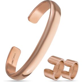 TheraCopper Jewelry Bundle – Copper Rings for Women (2 Pack, 10mm Hammered) & Copper Bracelet Cuff (Plain), 100% Pure, Raw & Uncoated in Saudi Arabia
