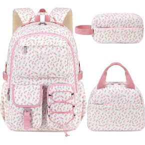 Corduroy Floral School Backpack for Girls 3PCS Kids Backpack Set with Lunch Box & Pencil Pouch Lightweight Teen Girls School Laptop Bag Travel Daypack for Elementary Middle High School (blue) in Saudi Arabia