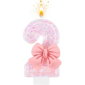 Number 4 Birthday Candle with Pink Bow – Pink Glitter 4 Candle Cake Topper for Girls, 4th Birthday Decorations, Birthday Cake Decor, Anniversary Celebration Party Supplies in Saudi Arabia