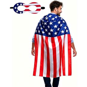 American Flag Costume Cape and Masks, American Flag Cape for Adult Men Women-USA Patriotic Cape Celebratio for 4th of July Blue-White in Saudi Arabia