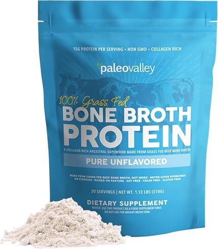 Paleovalley 100% Grass Fed Beef Bone Broth Protein Powder - Rich in Collagen Peptides for Hair, Skin, Gut Health, Bone and Joint Support - 13g Protein Per Serving - No Gluten or GMOs - Chocolate in Saudi Arabia