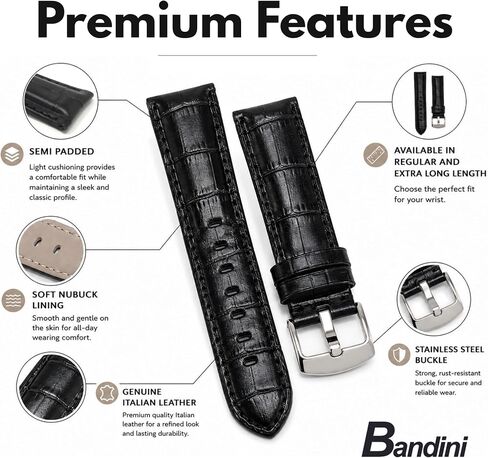 Bandini 20mm Mens Leather Watch Band - Brown Watch Strap - Alligator Pattern in Saudi Arabia