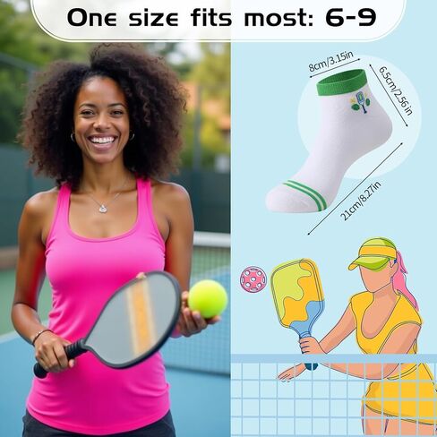 6 Pairs Pickleball Socks for Women, Novelty Pickleball Athletic Running Socks Pickle Gifts for Pickles Lovers in Kuwait