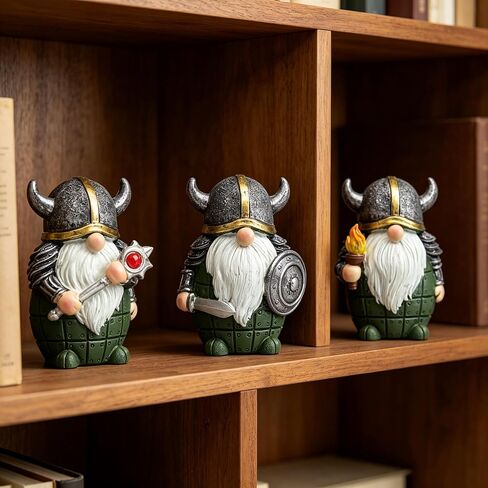 3PCS Viking Warrior Gnome Figurines Set-Viking Decor Home Ornament Mini Gnomes for Table,Shelves,Cabinet (Green) in Kuwait