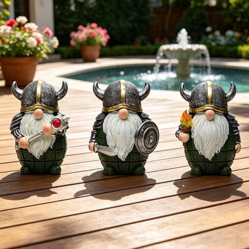 3PCS Viking Warrior Gnome Figurines Set-Viking Decor Home Ornament Mini Gnomes for Table,Shelves,Cabinet (Green) in Kuwait