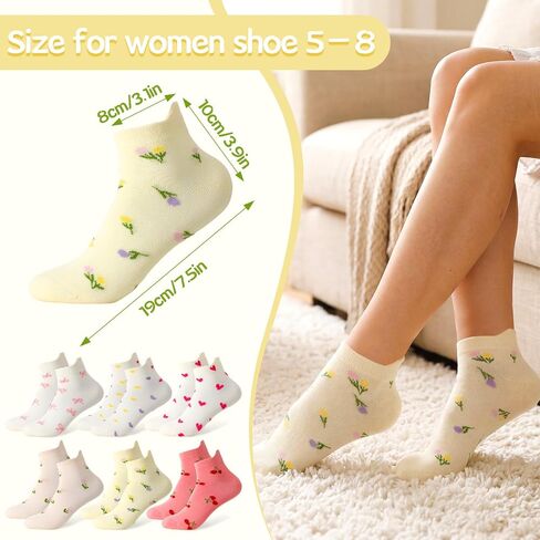 Women Cute Ankle Socks - 6 Pairs Casual Heart Bow Flowers Pattern Low Cut Socks for Women Girls Teens in Kuwait