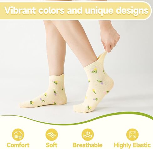 Women Cute Ankle Socks - 6 Pairs Casual Heart Bow Flowers Pattern Low Cut Socks for Women Girls Teens in Kuwait