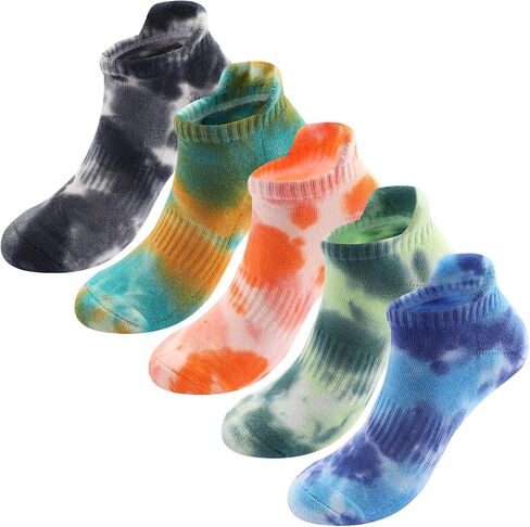 5 Pairs Tie Dye Ankle Socks Giftbox Set for Women Men, Soft Terry Bottom Cushioned Socks with Ear Tab in Saudi Arabia