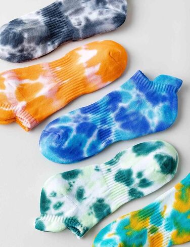 5 Pairs Tie Dye Ankle Socks Giftbox Set for Women Men, Soft Terry Bottom Cushioned Socks with Ear Tab in Saudi Arabia