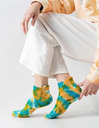 5 Pairs Tie Dye Ankle Socks Giftbox Set for Women Men, Soft Terry Bottom Cushioned Socks with Ear Tab in Saudi Arabia