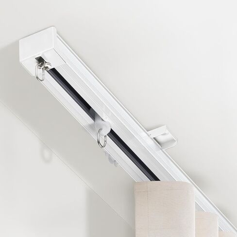 TEAKMAMA Ceiling Curtain Track, Curtain Track Heavy-Duty, Silent Ceiling Mounted Rail Set for Room Divider with Roller Hooks and Clips for Living Room Bedroom, 6ft-9ft, White in Kuwait