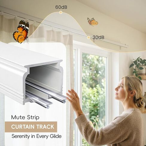 TEAKMAMA Ceiling Curtain Track, Curtain Track Heavy-Duty, Silent Ceiling Mounted Rail Set for Room Divider with Roller Hooks and Clips for Living Room Bedroom, 6ft-9ft, White in Kuwait