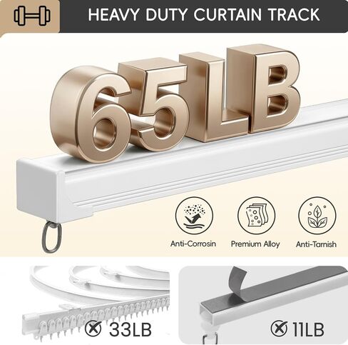 TEAKMAMA Ceiling Curtain Track, Curtain Track Heavy-Duty, Silent Ceiling Mounted Rail Set for Room Divider with Roller Hooks and Clips for Living Room Bedroom, 6ft-9ft, White in Kuwait