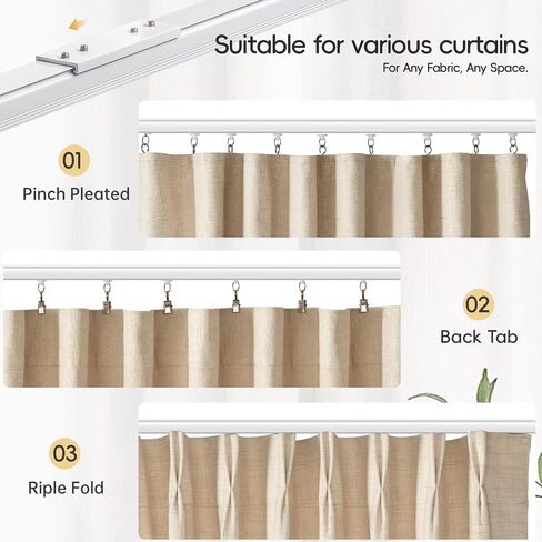 TEAKMAMA Ceiling Curtain Track, Curtain Track Heavy-Duty, Silent Ceiling Mounted Rail Set for Room Divider with Roller Hooks and Clips for Living Room Bedroom, 6ft-9ft, White in Kuwait
