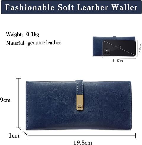 Ultra Slim Genuine Leather Wallet for Women - Thin Bifold RFID Blocking Card Holder with Magnetic Closure & Coin Pocket (Pink) (Blue) in Saudi Arabia