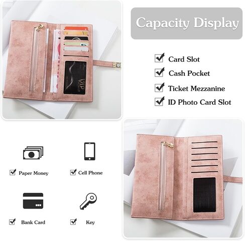 Ultra Slim Genuine Leather Wallet for Women - Thin Bifold RFID Blocking Card Holder with Magnetic Closure & Coin Pocket (Pink) (Blue) in Saudi Arabia