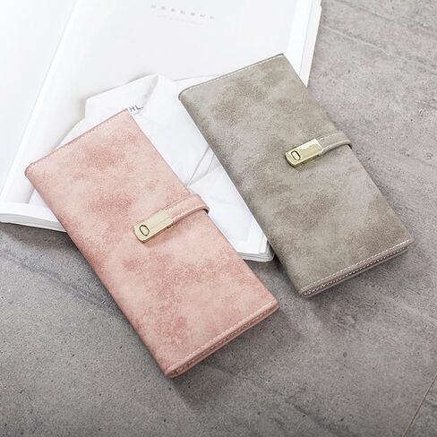 Ultra Slim Genuine Leather Wallet for Women - Thin Bifold RFID Blocking Card Holder with Magnetic Closure & Coin Pocket (Pink) (Blue) in Saudi Arabia