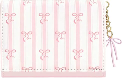 Small Bow Print Wallet with 7 Credit Card Slots 1 ID Window for Women Girls (STRIPES BOW) in Saudi Arabia