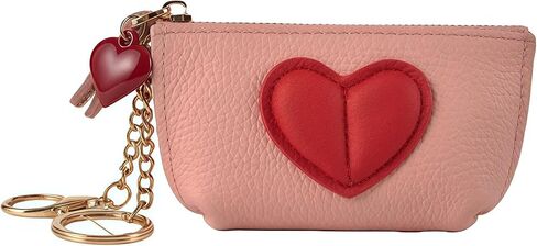 Red Heart Design Small Coin Purse - Cute Compact Keychain Change Purse Soft Leather Wallet with Zipper for Women (Pink) in Saudi Arabia