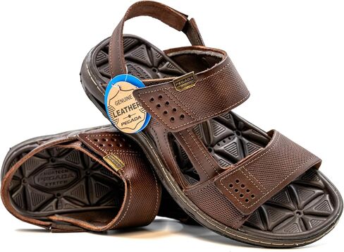 PEGADA Leather Sandals, Brown, Slip On, Anatomical Insole, Amortech Technology Cushioning, Casual Walking Sandals, Model 133206, Perforated Genuine Leather in Saudi Arabia
