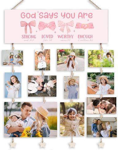 Orchroma Pink Bow Picture Frames Hanging Photo Display Wall Decor,Christian Bible Bows God Says You Are Photo Collage Board,Teenager Girl Gifts,Preppy Room Wall Decor for Teen Girls Room Nursery Party Decorations in Kuwait