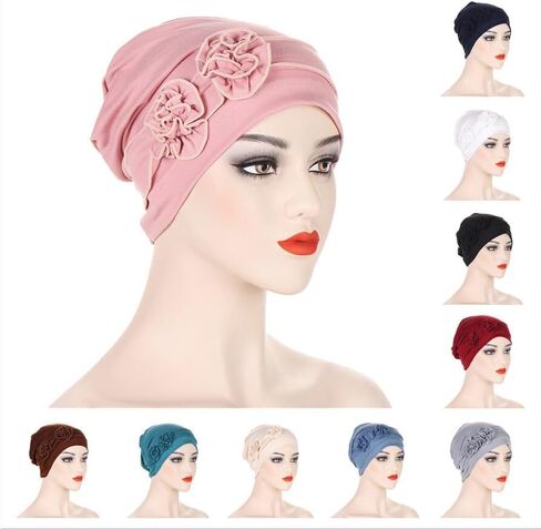 وشاح شعر للرأس للسيدات، قبعة عمامة مطاطية ناعمة على شكل زهرة، قطعة واحدة من غطاء الشعر الإسلامي in Kuwait