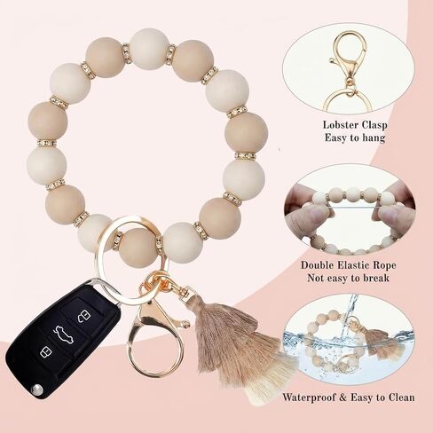 2PCS Bracelet Key Ring Set, Cute Car Keychain Wristlet, Anti-Lost Jade Beaded Bangle Keychains for Women Girls in Saudi Arabia