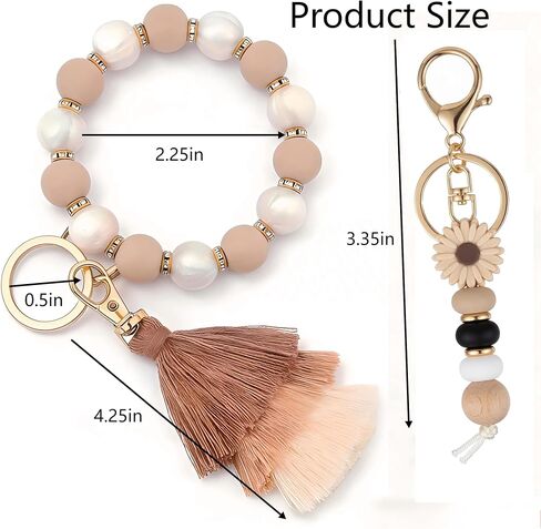 2PCS Bracelet Key Ring Set, Cute Car Keychain Wristlet, Anti-Lost Jade Beaded Bangle Keychains for Women Girls in Saudi Arabia