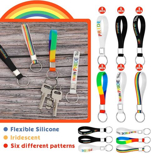 30 Pcs Rainbow Pride Keychain Wrist Lanyards Lgbt Silicone Key Straps for Lgbtq Gay Lesbian Pride Month Parade Cute Key Holders for Car Keys ID Badges Wallet Bag Decor in Saudi Arabia