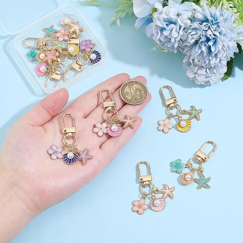 PH PandaHall 10pcs Starfish Shell Keychain, 5 Colors Flower Enamel Keychains Cute Ocean Beach Marine Key Chain Accessories for Purse Wallet Backpack Decoration, Birthday Gift, Women, Gold in Kuwait