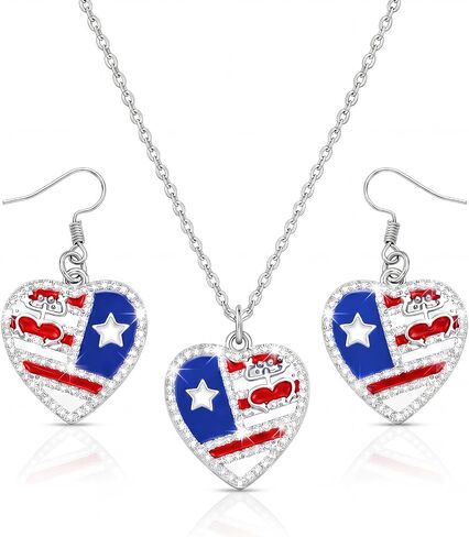 Unittype Puerto Rico Jewelry Set Heart Dangle Puerto Rican Flag Patriotic Earrings and Pendant Necklace Gift for Women July 4th 250th Anniversary in Kuwait