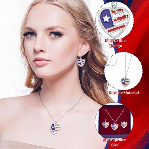 Unittype Puerto Rico Jewelry Set Heart Dangle Puerto Rican Flag Patriotic Earrings and Pendant Necklace Gift for Women July 4th 250th Anniversary in Kuwait