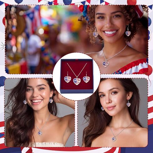 Unittype Puerto Rico Jewelry Set Heart Dangle Puerto Rican Flag Patriotic Earrings and Pendant Necklace Gift for Women July 4th 250th Anniversary in Kuwait