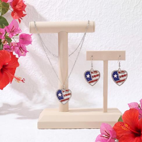Unittype Puerto Rico Jewelry Set Heart Dangle Puerto Rican Flag Patriotic Earrings and Pendant Necklace Gift for Women July 4th 250th Anniversary in Kuwait