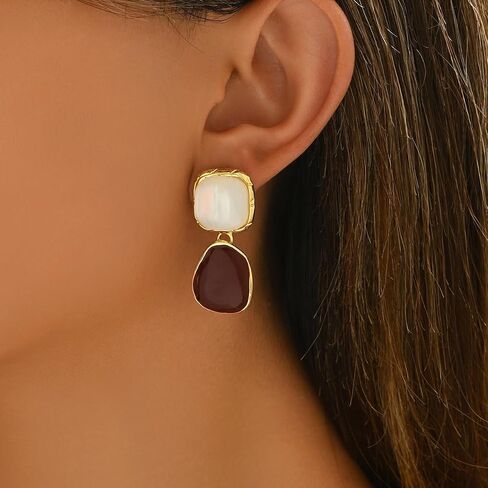 Drop Earrings for Women, resin earrings Geometric Minimalist Design, Gold Tone Alloy, Lightweight Pendant Earrings Fashion Earaccessory Gifts in Saudi Arabia