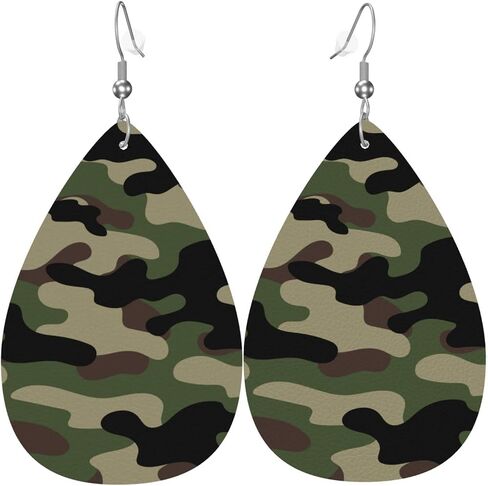Green Brown Camouflage Print Faux Leather Teardrop Earrings for Women Drop Dangle Earrings in Saudi Arabia