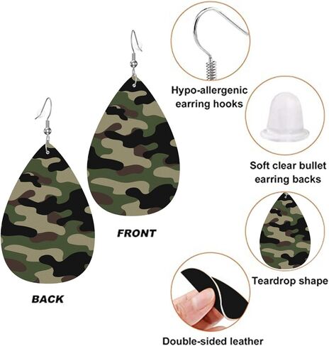 Green Brown Camouflage Print Faux Leather Teardrop Earrings for Women Drop Dangle Earrings in Saudi Arabia