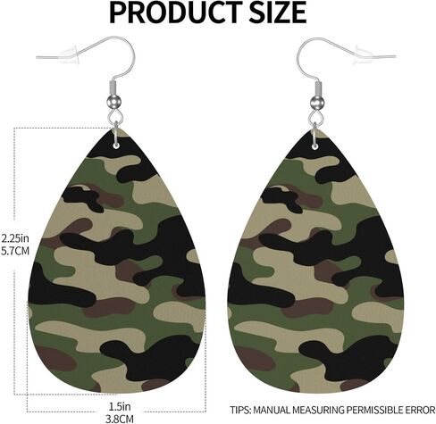 Green Brown Camouflage Print Faux Leather Teardrop Earrings for Women Drop Dangle Earrings in Saudi Arabia