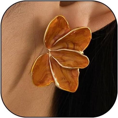 Flower Earrings for Women Irregular Red Pink Petal Earring Big Floral Statement Earrings Fancy Flower Drop Dangle Earring Christmas Spring Trendy Jewelry Accessories in Saudi Arabia