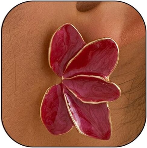 Flower Earrings for Women Irregular Red Pink Petal Earring Big Floral Statement Earrings Fancy Flower Drop Dangle Earring Christmas Spring Trendy Jewelry Accessories in Kuwait