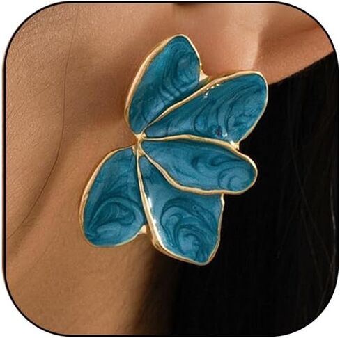 Flower Earrings for Women Irregular Red Pink Petal Earring Big Floral Statement Earrings Fancy Flower Drop Dangle Earring Christmas Spring Trendy Jewelry Accessories in Kuwait
