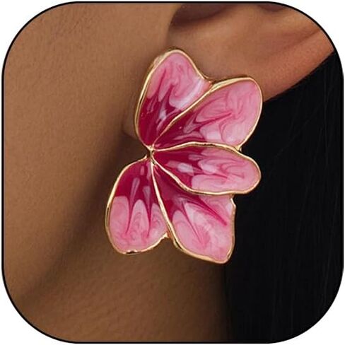 Flower Earrings for Women Irregular Red Pink Petal Earring Big Floral Statement Earrings Fancy Flower Drop Dangle Earring Christmas Spring Trendy Jewelry Accessories in Kuwait