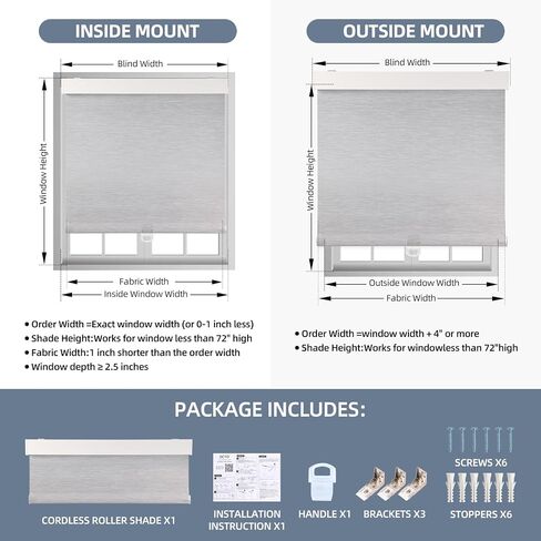 OCTO Cordless Blackout Roller Shades for Indoor Windows,Free-Stop Shade with Valance,Thermal Insulated Woven Fabric,UV Protection，Blinds for Home，Office，Easy to Install(72" H x 23" W, Grey) in Saudi Arabia
