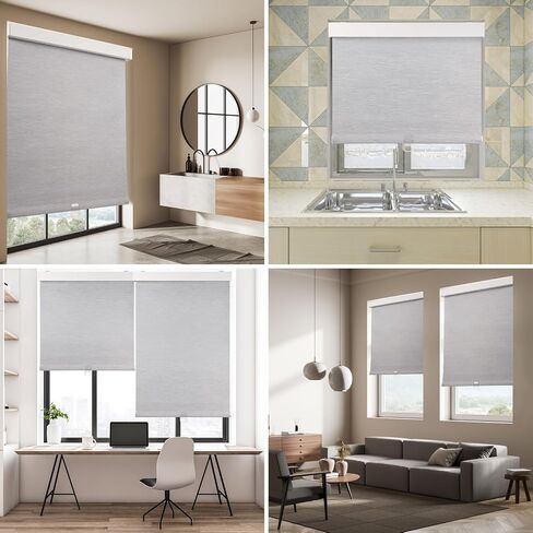 OCTO Cordless Blackout Roller Shades for Indoor Windows,Free-Stop Shade with Valance,Thermal Insulated Woven Fabric,UV Protection，Blinds for Home，Office，Easy to Install(72" H x 23" W, Grey) in Saudi Arabia