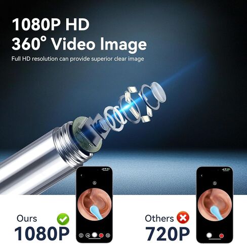 Wireless Ear Wax Removal Tool Kit with 1080P HD Camera, Ear Pick Ear Cleaner with 6 Led Lights, 15-in-1 Earwax Cleaning Tool for iOS and Android in Saudi Arabia