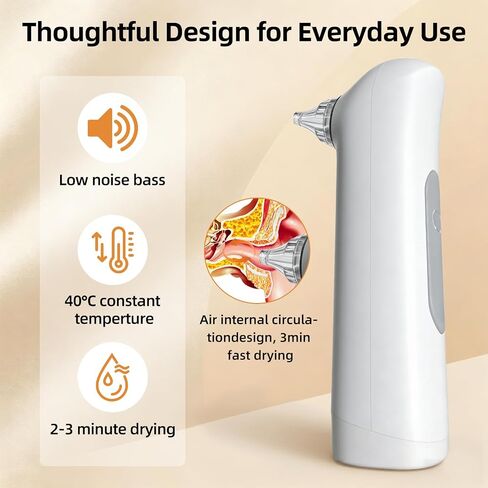 Ear Dryer – Portable Rechargeable Ear Drying Device with Adjustable Warm Air & Red LED Indicator Light for Quick Water Removal After Swimming & Shower, Ideal for Adults & Swimmers in Saudi Arabia