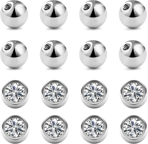 16Pcs 14G Externally Threaded Piercing Balls Stainless Steel Replacement Balls Piercing Parts for Tongue Nipple Industrial Septum Lip and and Other Body Jewelry in Saudi Arabia